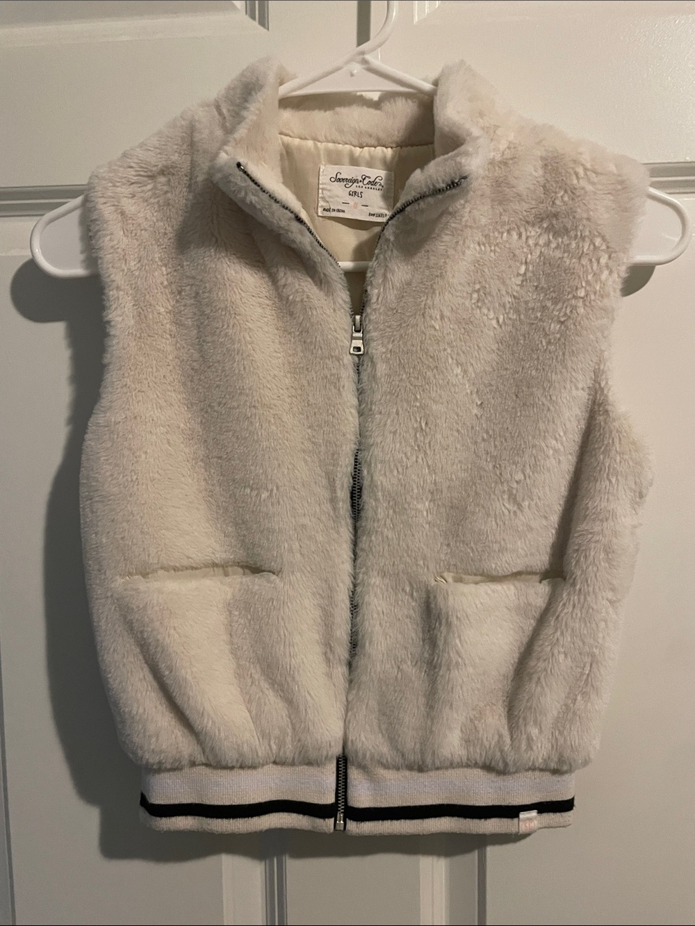 Girls Cream Faux Fur Zip-Up Vest